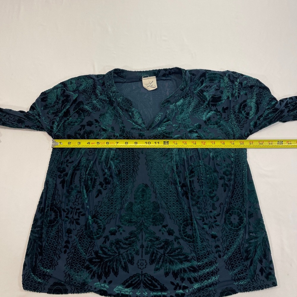 Artistic Works by Lu Burnout Velvet Blouse Women Size S Teal Green Floral | Boho - Picture 5 of 6